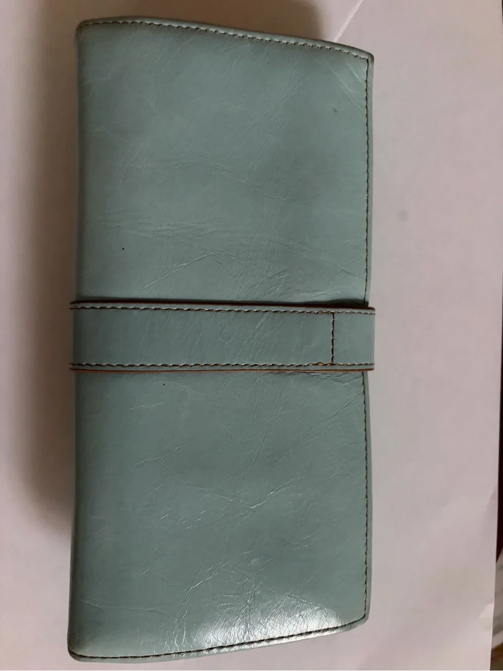 HOBO light blue leather wallet with brass hardware